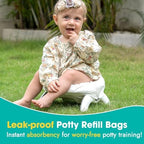 Minne Baby potty liner being placed on a travel potty chair