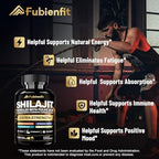 Fubienfit shilajit supplement packaging highlighting fulvic acid and herbal blend.