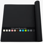 Qpix Digital food grade silicone kitchen counter mat flat top view showing its large black rectangular surface