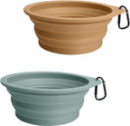 PetBonus 2-Pack Silicone Collapsible Dog Bowls, BPA Free Dishwasher Safe, Portable Foldable Expandable Travel Bowl, Food Water Feeding Cup Dish for Dogs Cats with 2 Carabiners (Turquoise, Tan) - Image 10