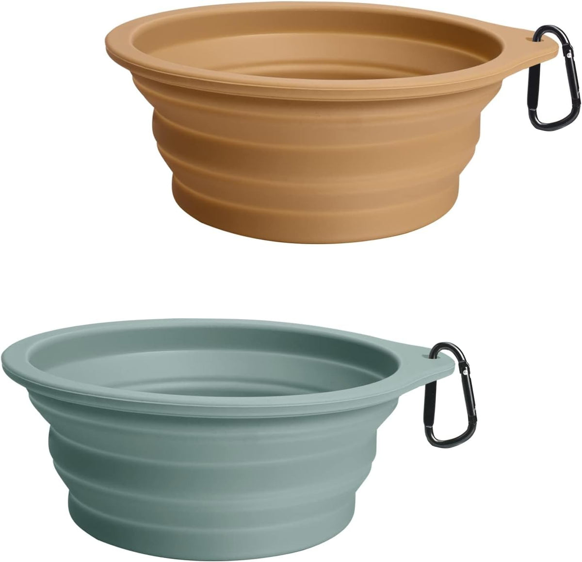 PetBonus 2-Pack Silicone Collapsible Dog Bowls, BPA Free Dishwasher Safe, Portable Foldable Expandable Travel Bowl, Food Water Feeding Cup Dish for Dogs Cats with 2 Carabiners (Turquoise, Tan) - Image 10