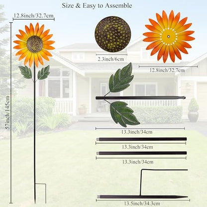 Full 57 inch height view of metal flower wind sculpture