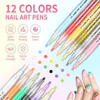 Detailed view of the 12 vibrant nail art marker colors.