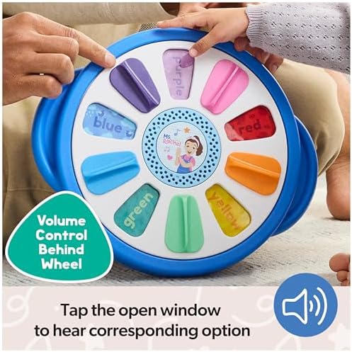 Back view of the educational spinning wheel highlighting the secure battery compartment and volume controls