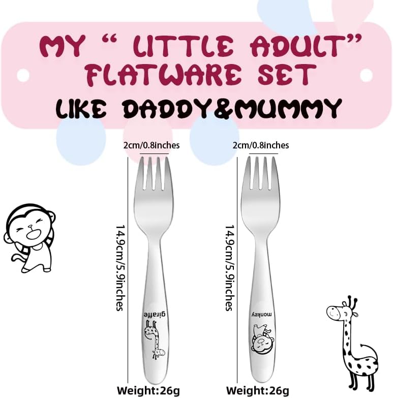 Close up of cartoon design on Pimoys toddler forks