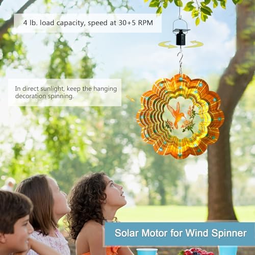 Goolyrusim solar motor hanging a wind spinner in a garden
