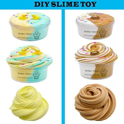 Eleven individual containers of premium scented butter slime arranged for kids party favors