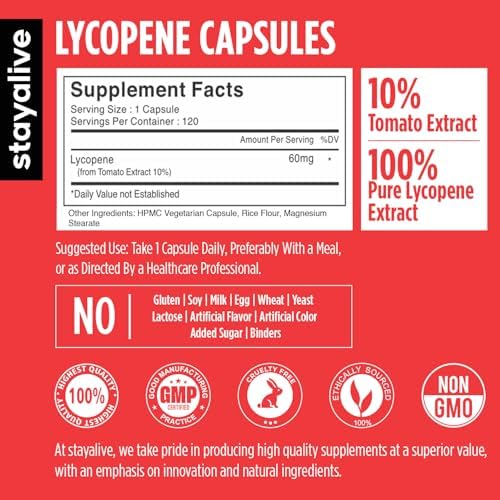 StayAlive Lycopene Supplement nutritional facts and ingredient label