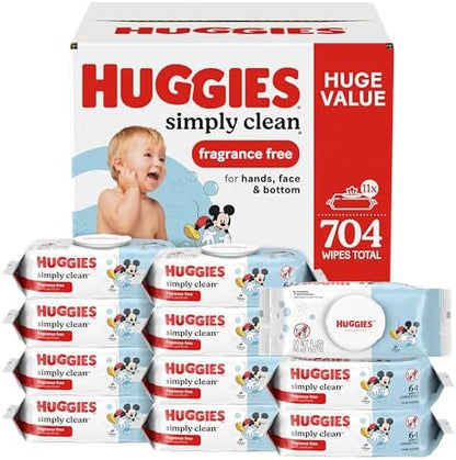 Huggies Simply Clean Unscented Baby Diaper Wipes, 11 Flip-Top Packs (704 Wipes Total), Packaging May Vary - Image 2