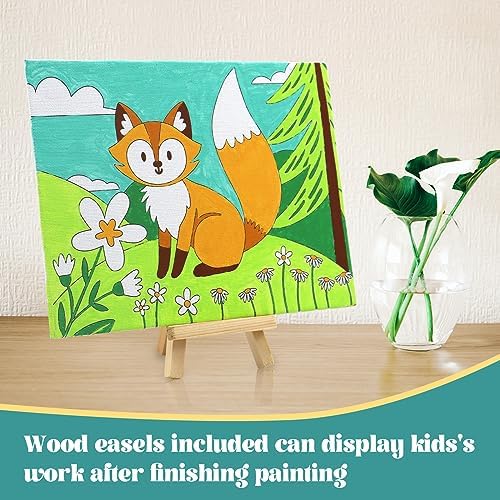 Goldentime eight pack canvas painting set unboxed on a table demonstrating an ideal activity setup for an art party