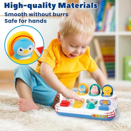 Montessori pop up animal activity playset in packaging showing USA import details.