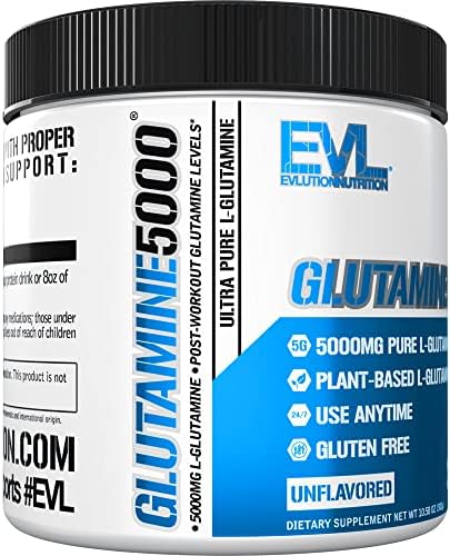 Evlution Nutrition Glutamine 5000 vegan certification and product packaging