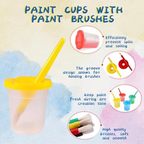 Toddler sized painting set components illustrating the durable polypropylene plastic material and fine bristle tips