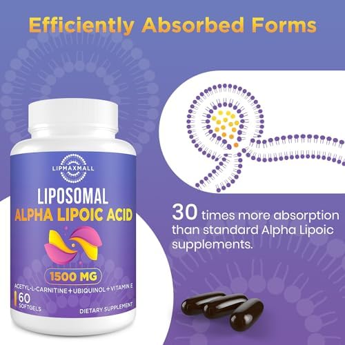 Lipmaxmall Liposomal Alpha Lipoic Acid 1500mg supplement supplement facts label showing detailed milligrams of Ubiquinol and Vitamin E