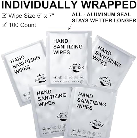 ARCHXX Cotton-Like Softness Hand Sanitizer Wipes, 100 Count, Antibacterial Hand Wipes Individually Wrapped, 70% Alcohol, Travel Size, Sanitizing for Home, Office & Outdoor, Aloe Vera Scent - Image 3