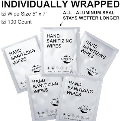 ARCHXX Cotton-Like Softness Hand Sanitizer Wipes, 100 Count, Antibacterial Hand Wipes Individually Wrapped, 70% Alcohol, Travel Size, Sanitizing for Home, Office & Outdoor, Aloe Vera Scent - Image 3
