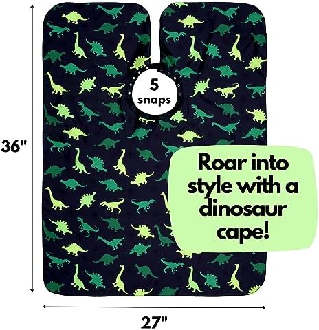 Close up of the adjustable plastic snaps on the neckline of the dinosaur haircut apron.