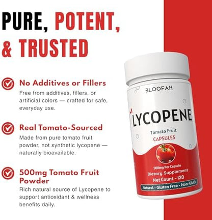 Bloofah Tomato Fruit Capsules packaging highlighting gluten free and non GMO certifications.