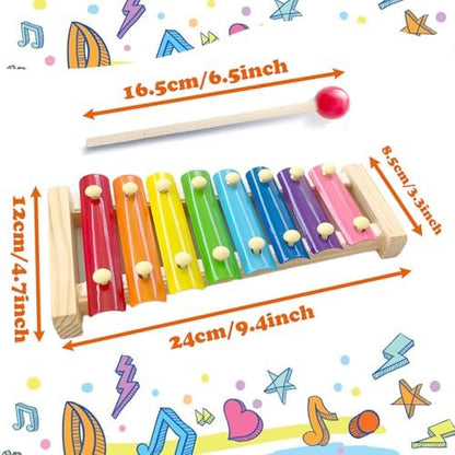 Blvochnnt toddler musical instrument toy with child safe mallets resting on the vibrant metal keys
