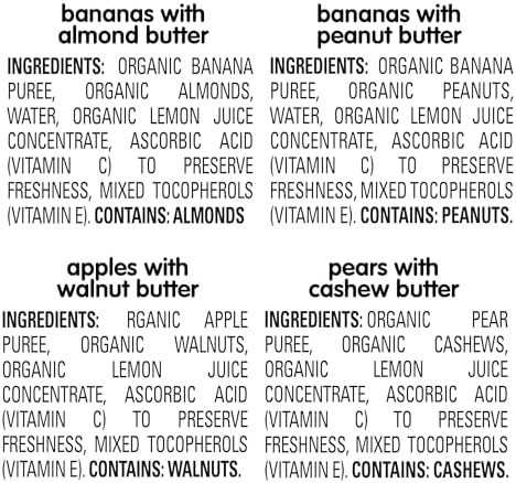 Nutty Blends organic banana and peanut butter baby food pouch with pediatric allergist development label
