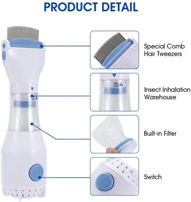 Electric lice treatment device showing disposable capture filter attachment