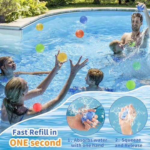A silicone water ball splashing open upon impact during a swimming pool game.