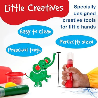 Faber-Castell washable paint sticks color swatches on white drawing paper for preschool art
