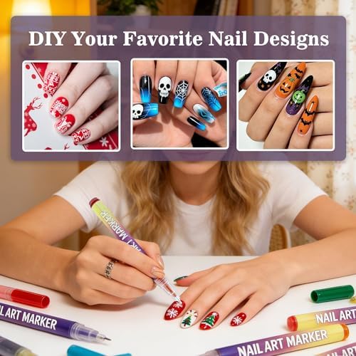 Hand holding Medech nail art pen drawing 3D nail design