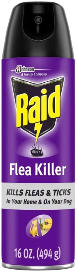 Three pack of Raid indoor pest control aerosol cans for fleas and ticks