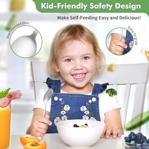 Close up view of the smooth rounded edges on the DRKIO food grade children silverware