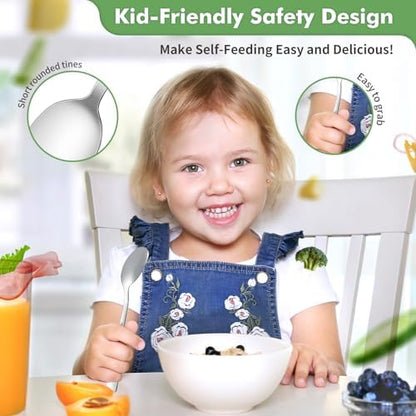 Close up view of the smooth rounded edges on the DRKIO food grade children silverware
