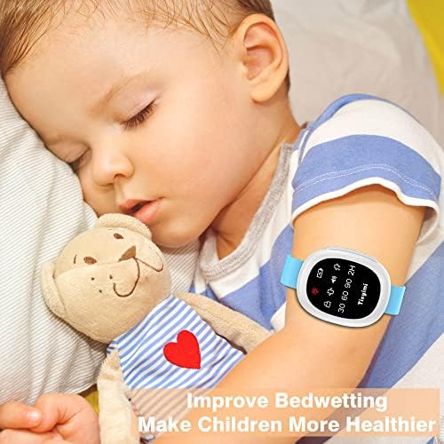 Wireless moisture sensor for bedwetting alarm clipped to fabric for demonstration.
