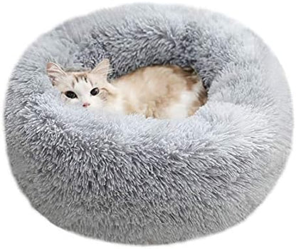 Modern Soft Plush Round Pet Bed for Cats or Small Dogs, Mini Medium Sized Dog Cat Bed Self Warming Autumn Winter Indoor Snooze Sleeping Cozy Kitty Teddy Kennel (20'' D x 8'' H, Light Grey) - Image 2
