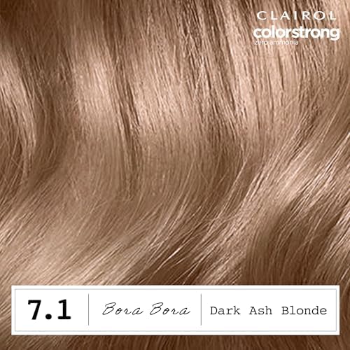 Side panel of Clairol ColorStrong dark ash blonde showcasing 100 percent gray coverage.