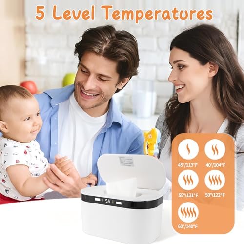 Side profile of Tyj Baby Wipe Warmer with night light illuminated