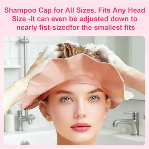 Side profile of flexible BPA free shower cap with ear protection flaps.