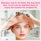 Side profile of flexible BPA free shower cap with ear protection flaps.