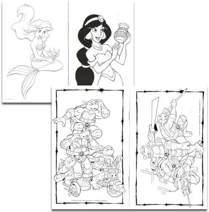 Compact four by six and a half inch children coloring books spread out to show variety.