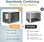Side view of grey Petsfit crate cover showing roll up mesh windows.