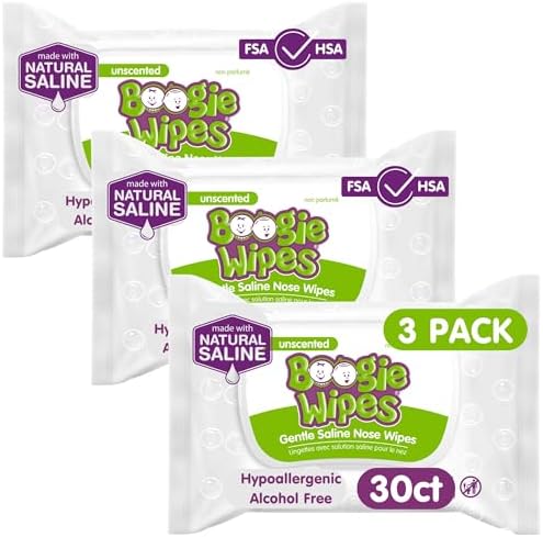 Boogie Wipes, Saline Wipes for Baby & Kids, Nose Booger Wipes for Allergy Relief, Face, Hand & Body, Made with Vitamin E, Aloe and Natural Saline, Unscented, 30 Count (Pack of 3) - Image 2