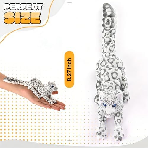 Flexible 3D printed snow leopard showing articulated leg joints