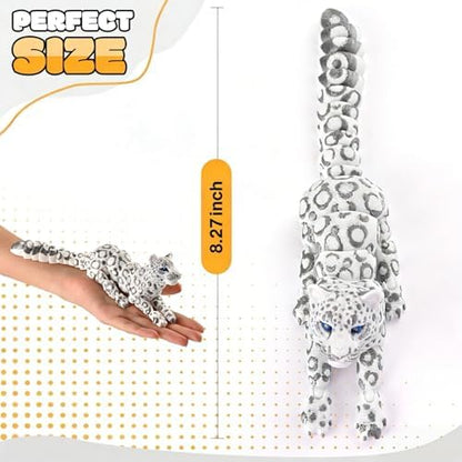 Flexible 3D printed snow leopard showing articulated leg joints