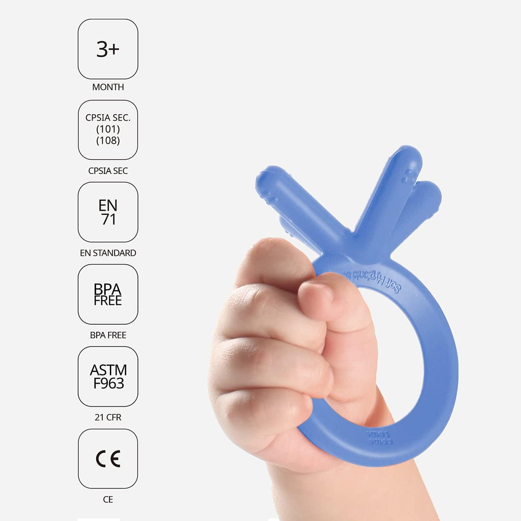 Close up of the finger shaped extension points on the Comotomo blue teether