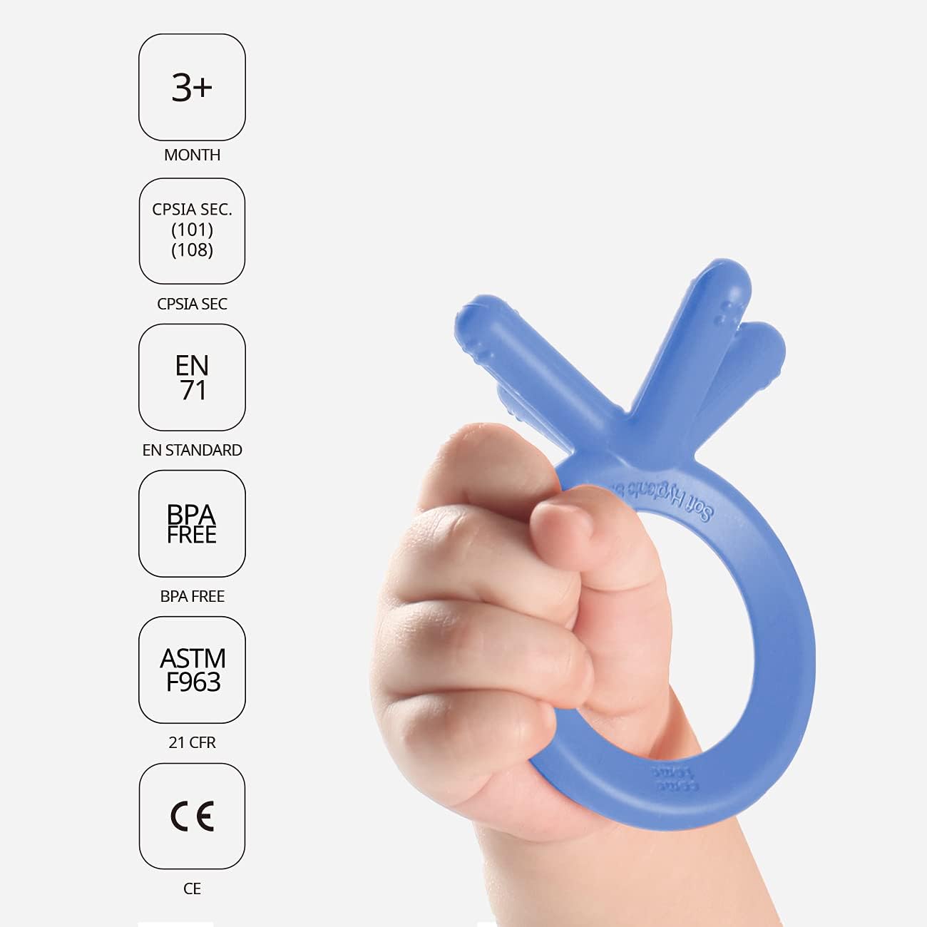 Close up of the finger shaped extension points on the Comotomo blue teether