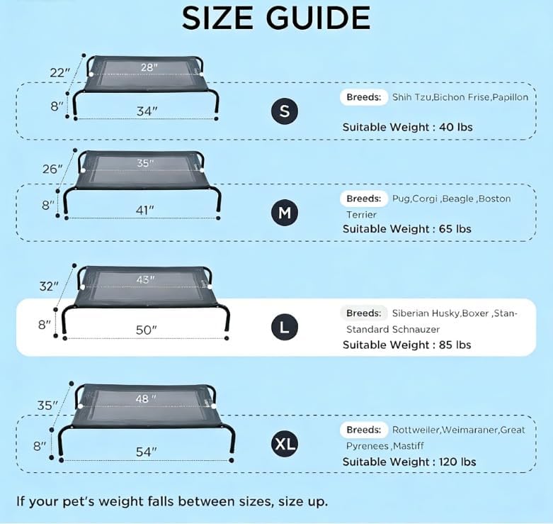 50" Lx32 Wx8 H Cooling Elevated Dog Bed for Large Dogs with Non-Slip Floor Protectors & Breathable Mesh, Raised Indoor & Outdoor Dog Cot Pet Hammock, Grey - Image 3