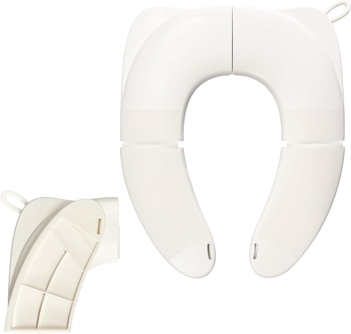 Deeki Foldable Portable Potty Seat front view of white travel toilet training seat