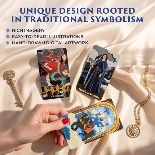 Wyspell 78 card tarot set displayed with its luxury packaging and instructional book