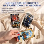 Wyspell 78 card tarot set displayed with its luxury packaging and instructional book