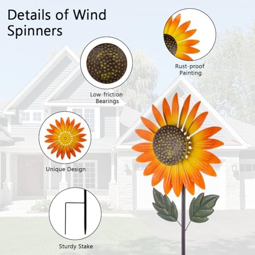 Close up of metal sunflower wind spinner kinetic blades