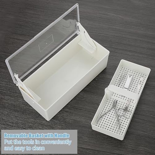 Internal view of Juxyes sterilizing tray with removable strainer basket